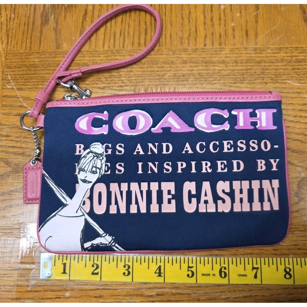 Coach Ltd Ed Bonnie Cashin Blue Canvas Kisslock Pocket Zipper Wrislet Wallet